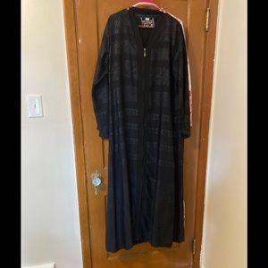 Black striped full length zipper abaya lightweight